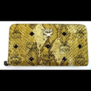 MCM Yellow Python Studded Continental Wallet